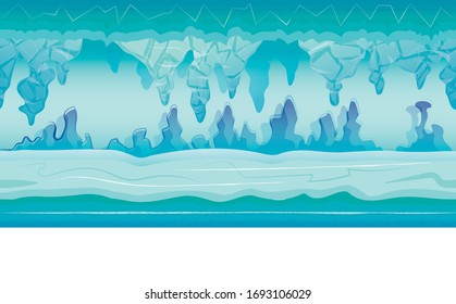 cueva de invierno con fondo de aplicación móvil con piedras