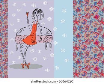 Winter celebration card in retro style