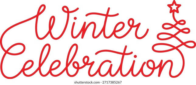 Texto de caligrafía dibujado a mano de Vector de celebración de invierno con letras de tinta roja, mensaje de Navidad, decoración de copo de nieve, diseño de saludo festivo, obras de arte de tipografía estacional, cita de invierno escrita a mano, estilo de letras de vacaciones