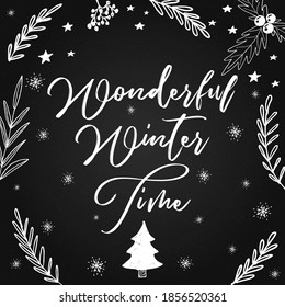 Winter chalk and blackboard hand drawn illustrations. Design template for winter holidays.