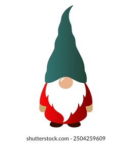 Winter character cute gnome in a green hat. Merry Christmas element. For banner, card, package.