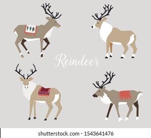 Winter character in a flat style. Reindeer with branching horns. Holiday vector illustration. Scandinavian style.