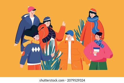 Winter character illustration winter heavy snow festival outdoor snow scene event poster