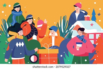 Winter character illustration winter heavy snow festival outdoor snow scene event poster