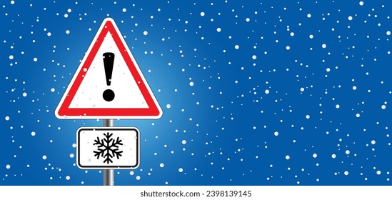 Winter check. Caution, winter and snowfall. Beware very cold temperature signboard. Weather, thermometer indicate with snowflake. Freezing hazard sign. Coldly, scorching. falling snow ball.