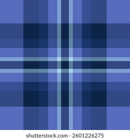 Winter check fabric textile, quilted vector tartan seamless. Cell texture pattern plaid background in blue and dark colors palette.