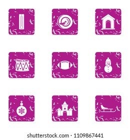 Winter cheeriness icons set. Grunge set of 9 winter cheeriness vector icons for web isolated on white background