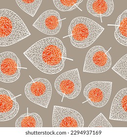 Winter cherry with berry seamless pattern. Physalis vector illustration