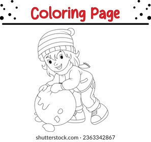  Winter Children coloring page for kids. Christmas Vector black and white illustration on white background.
