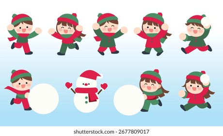 Winter Kinder spielen mit Schneebällen Vektor