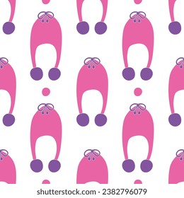 Winter children s hat. Seamless illustration. Design for fabric, wrapping paper or wallpaper.