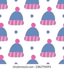 Winterhut für Kinder. Nahtlose Illustration. Design für Gewebe, Wickelpapier oder Tapete.