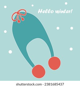 Sombrero de invierno para niños con bichos. Hola invierno. Ilustración vectorial plana.