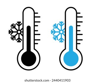 Iconos del termómetro del frío del invierno. Indicador de temperatura de congelación e indicadores de clima frío