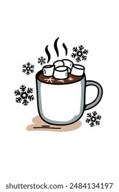 invierno, chocolate, café y malvavisco, texto editable para su producto, invierno cálido