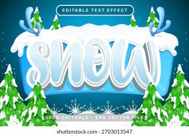Winter And Christmas 3D Text Effect, Editable Snow Typography For Holiday Season Design