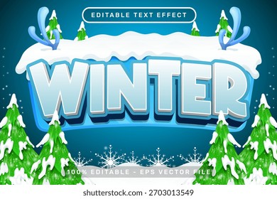 3D-Texteffekt Winter und Weihnachten, bearbeitbare Schneetypographie für das Design der Weihnachtszeit