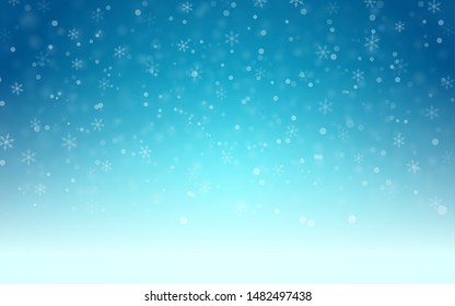 Winter christmas abstract blue snowflakes background. Fall snow pattern. Xmas template card, poster, banner. New year, happy season design wallpaper. Concept backdrop. Holidays vector illustration
