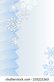 Winter christmas background in blue design with waves and snowflakes on light blue gradient area