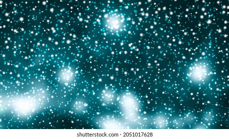 Winter Christmas background with blurred landscape, snowfalls, and snowflakes. Beautiful shining snowfalls vector Illustration. Design of backdrop, banner, poster, newsletter, advertisement, sale.