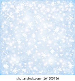 Winter Christmas background, falling snowflakes and stars