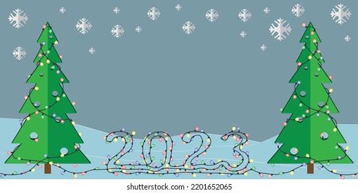 winter christmas background with fir trees and snow with place for text
