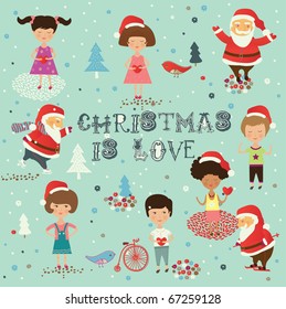 Winter Christmas background with happy kids