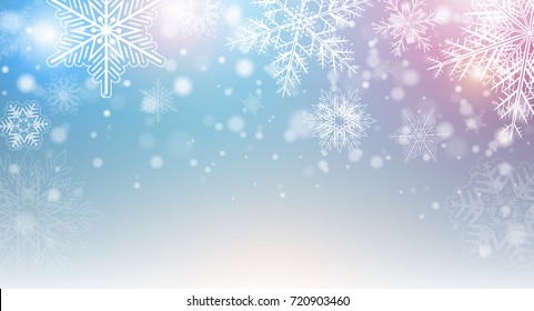 Winter Christmas background magical lights with snowflakes, vector  illustration
