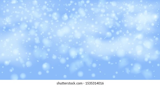 Winter Christmas background with sky, heavy snowfall. Falling Christmas Shining white transparent beautiful snow. Winter decoration element. Snowflakes, snowfall.