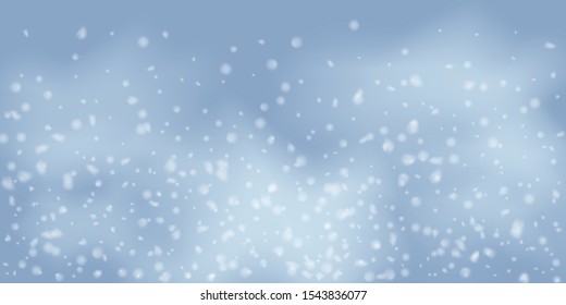 Winter Christmas background with sky, heavy snowfall. Falling Christmas Shining white transparent beautiful snow. Winter decoration element. Snowflakes, snowfall.