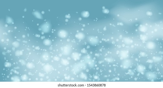 Winter Christmas background with sky, heavy snowfall. Falling Christmas Shining white transparent beautiful snow. Winter decoration element. Snowflakes, snowfall.