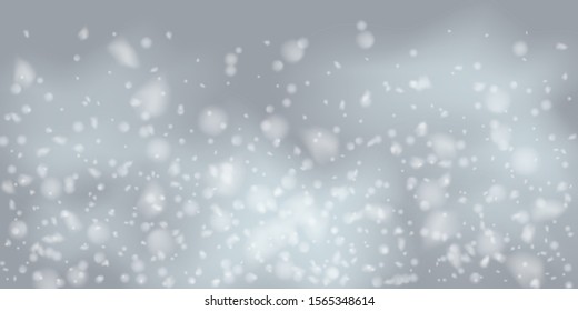 Winter Christmas background with sky, heavy snowfall. Falling Christmas Shining white transparent beautiful snow. Happy new year decoration. Snowflakes, snowfall.