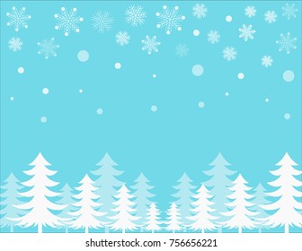 Winter christmas background with snow falkes and tree