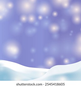 Winter Christmas Background with Snowflakes. Fir Tree Branches, Merry Christmas, Xmas, New Year's Eve. Snowfall, Snow, Snowy Pine Forest, Blurred Bokeh Lights. Holiday Landscape.  Vector Illustration.