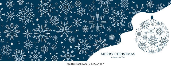 Winter and Christmas background with snowflakes. Christmas background for greeting card. New year and Christmas greeting card. Blue background. Vector