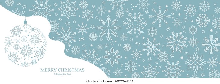 Winter and Christmas background with snowflakes. Christmas background for greeting card. New year and Christmas greeting card. Blue background. Vector