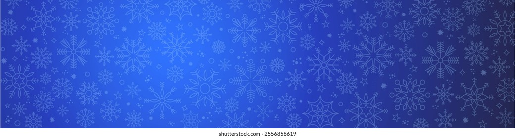 Winter and Christmas background with snowflakes. Christmas background for greeting card. New year and Christmas greeting card. Blue background. Vector illustration
