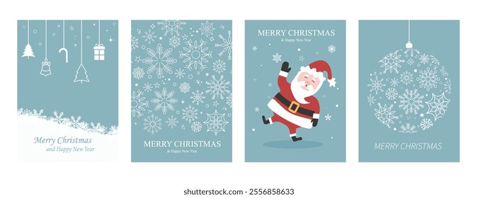 Winter and Christmas background with snowflakes. Christmas ornament elements hanging. Christmas background for greeting card. New year and Christmas greeting card. Vector illustration
