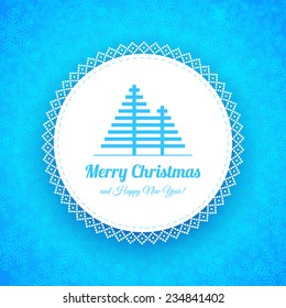 Winter Christmas Background with snowflakes, christmas tree, frame. Vector illustration