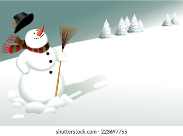 Winter Christmas background with snowman