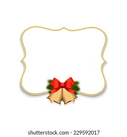 Winter christmas background with spruce twigs and Christmas bells, vector illustration.  