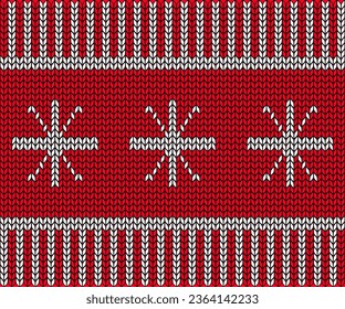 winter Christmas background in the texture of a warm red knitted sweater with embroidery