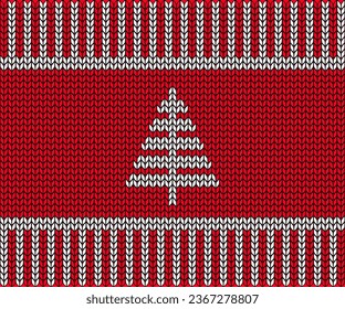 winter Christmas background in the texture of a warm red knitted sweater with embroidery