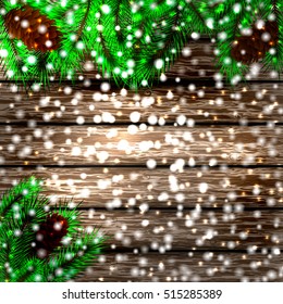 Winter christmas background.Christmas tree and pine and with snow