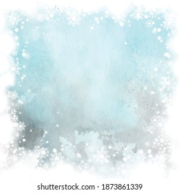 Winter christmas card background with blue watercolor