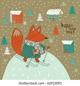 Winter Christmas card with fox
