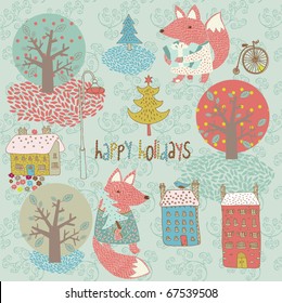 Winter Christmas card with fox