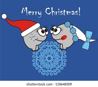 Winter Christmas card. Funny creatures collection. Monster card  (Animated cartoon). Vector illustration.  New Year 2013.