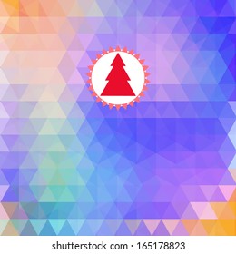 Winter Christmas card on triangular blue abstract background with tree