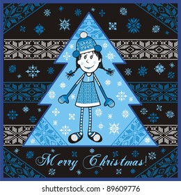 Winter Christmas card (Snow Maiden - vector illustration)